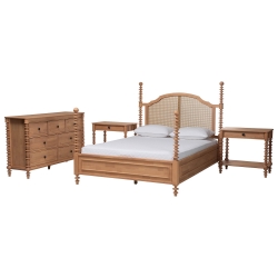 Baxton Studio Neviah 4-Piece Bedroom Set with 1-Drawer Nightstands, King, Beech Brown Baxton Studio restaurant furniture, hotel furniture, commercial furniture, wholesale bedroom furniture, wholesale king, classic king